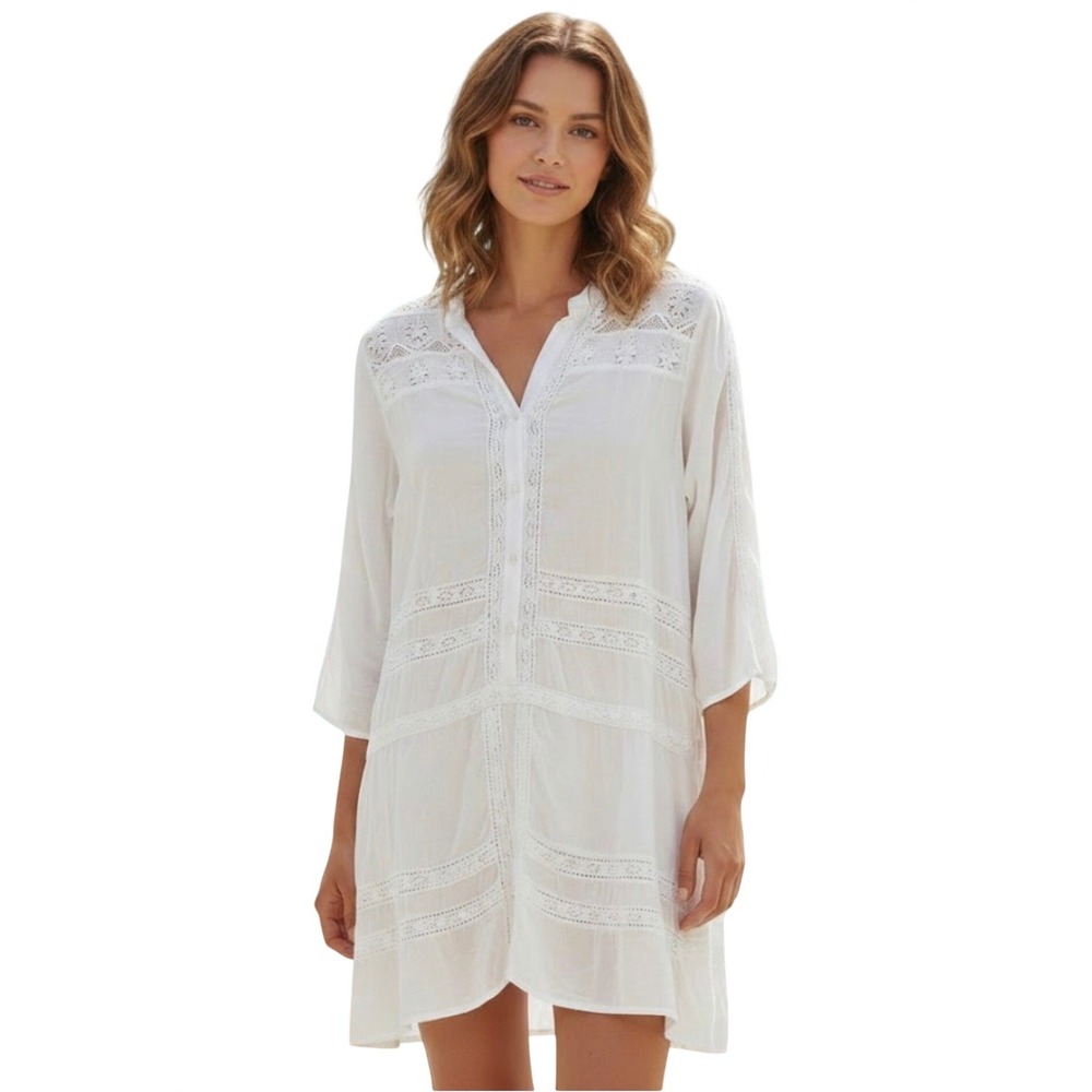 Melissa Odabash White Lace Crochet Rayon Beach Cover Up Dress Women's‎ Medium